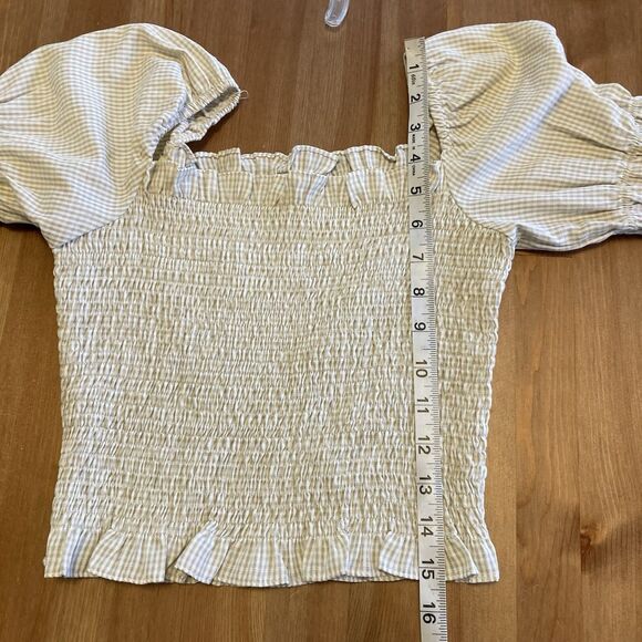 Superdown Womens Blouse Size XS Smocked Puff Sleeve Cropped Gingham Babydoll Top - Picture 11 of 11
